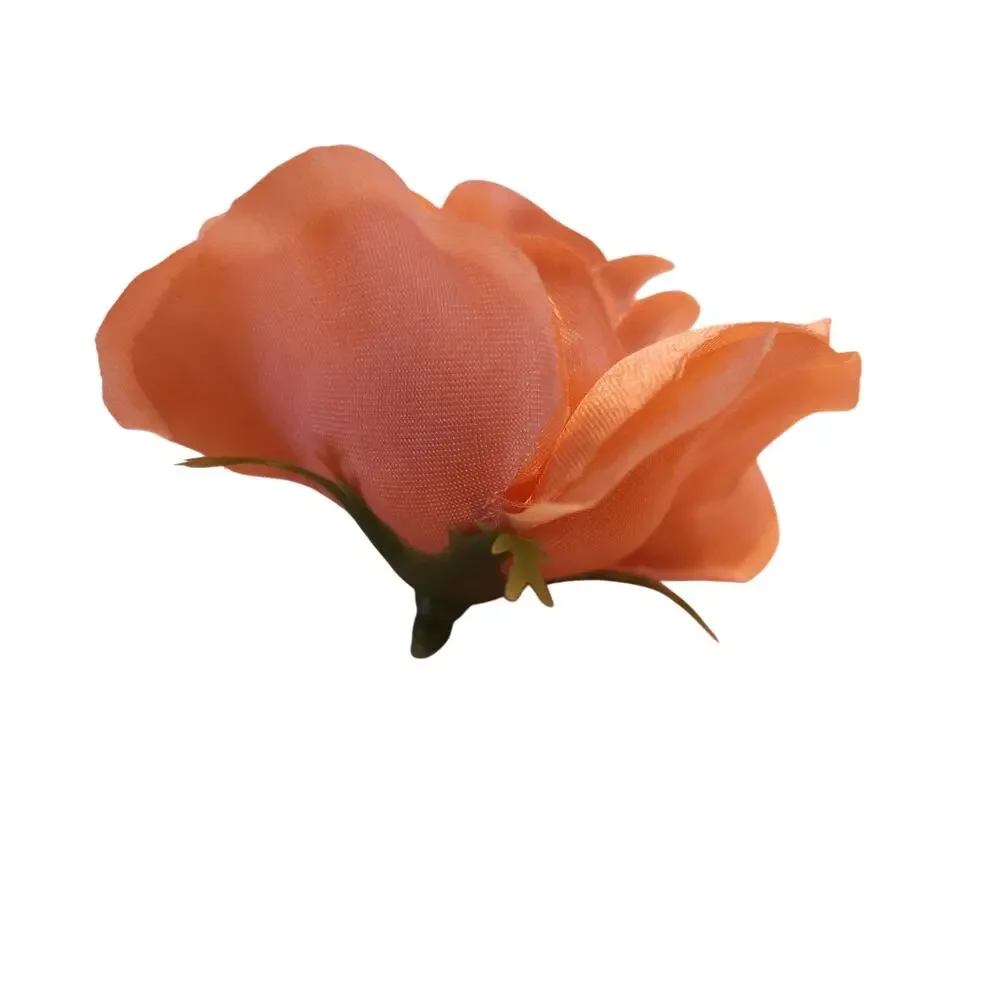 105 Peach Orange Satin Rose Head Lot Open Roses Buds Stemless Wedding Craft
